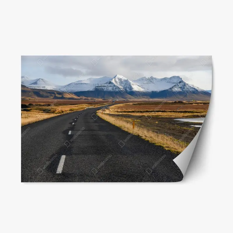 Repositionable sticker empty road to snow-capped mountains in Iceland