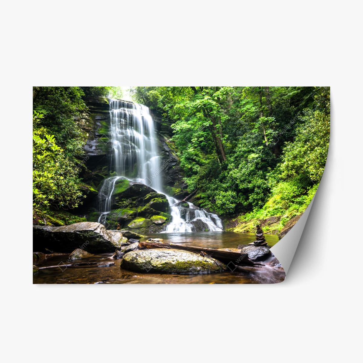 Repositionable sticker serene forest waterfall • Wallissimo® Repositionable sticker serene forest waterfall • Wallissimo®
