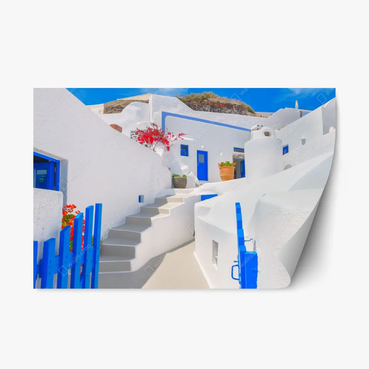 Repositionable sticker Santorini whitewashed houses with blue accents • Wallissimo® Repositionable sticker Santorini whitewashed houses with blue accents • Wallissimo®