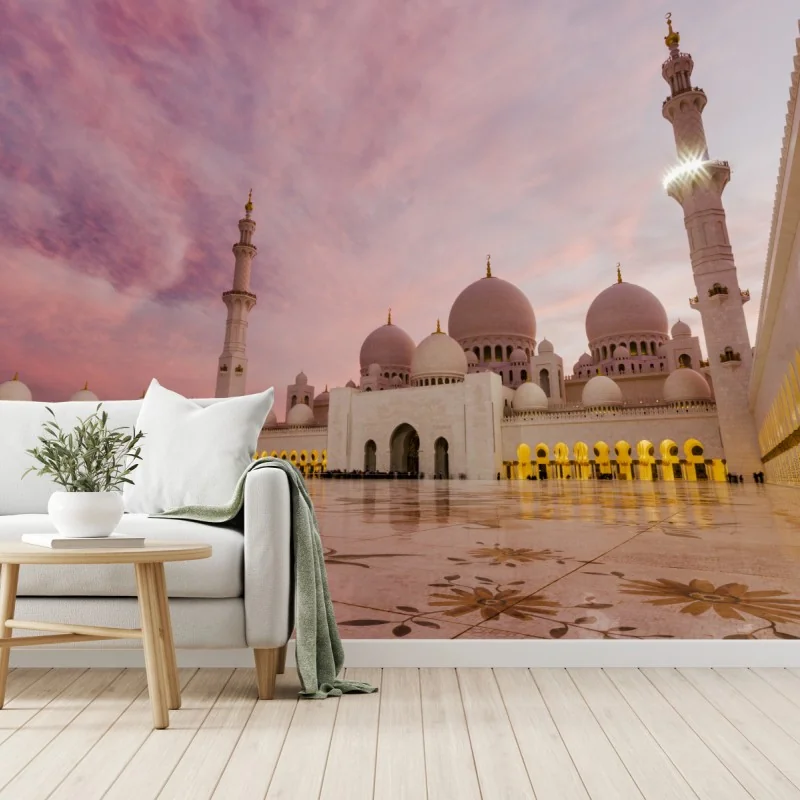 Wall mural serene sunset at Sheikh Zayed Mosque