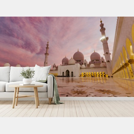 Wall mural serene sunset at Sheikh Zayed Mosque • Wallissimo®