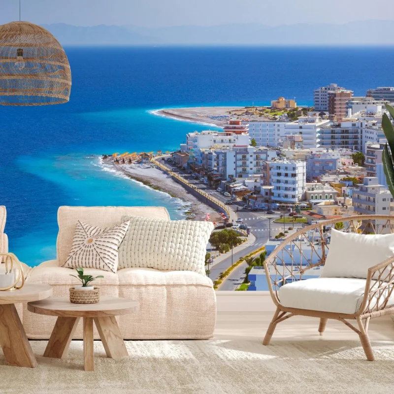 Wall mural Elli beach, Rhodes seafront panorama