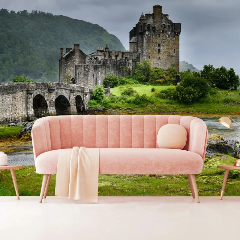 Wall mural medieval castle by stone bridge