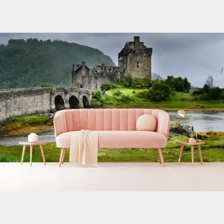 Wall mural medieval castle by stone bridge • Wallissimo®