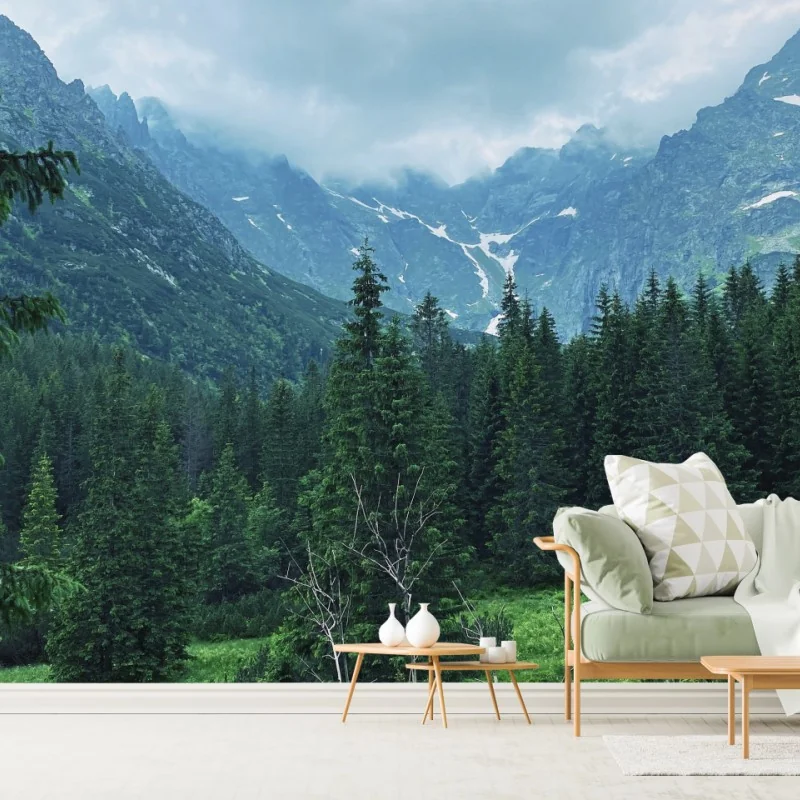 Wall mural serene mountain forest landscape • Wallissimo®