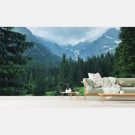 Wall mural serene mountain forest landscape • Wallissimo®