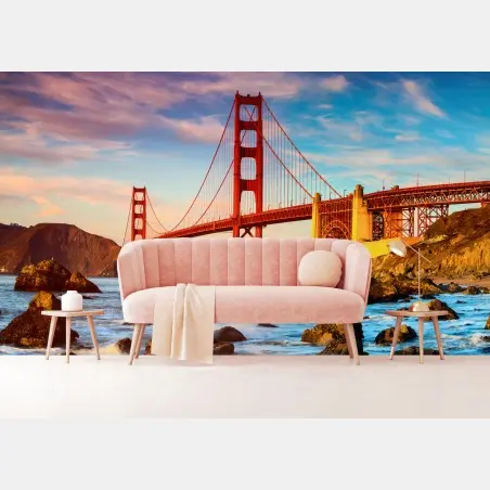 Wall mural Golden Gate Bridge at sunset • Wallissimo®