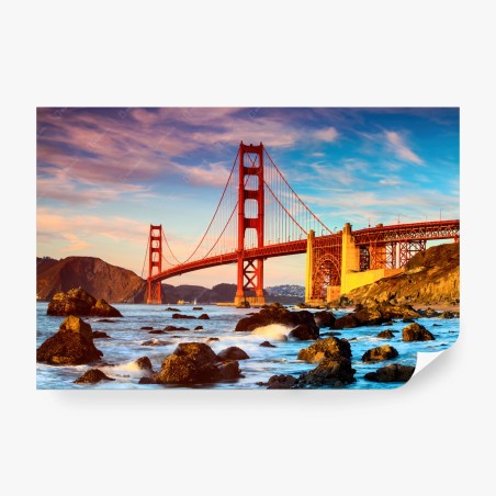 Wall mural Golden Gate Bridge at sunset • Wallissimo®