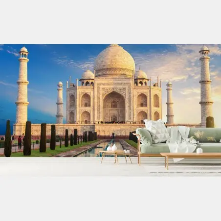 Wall mural Taj Mahal at sunrise • Wallissimo®