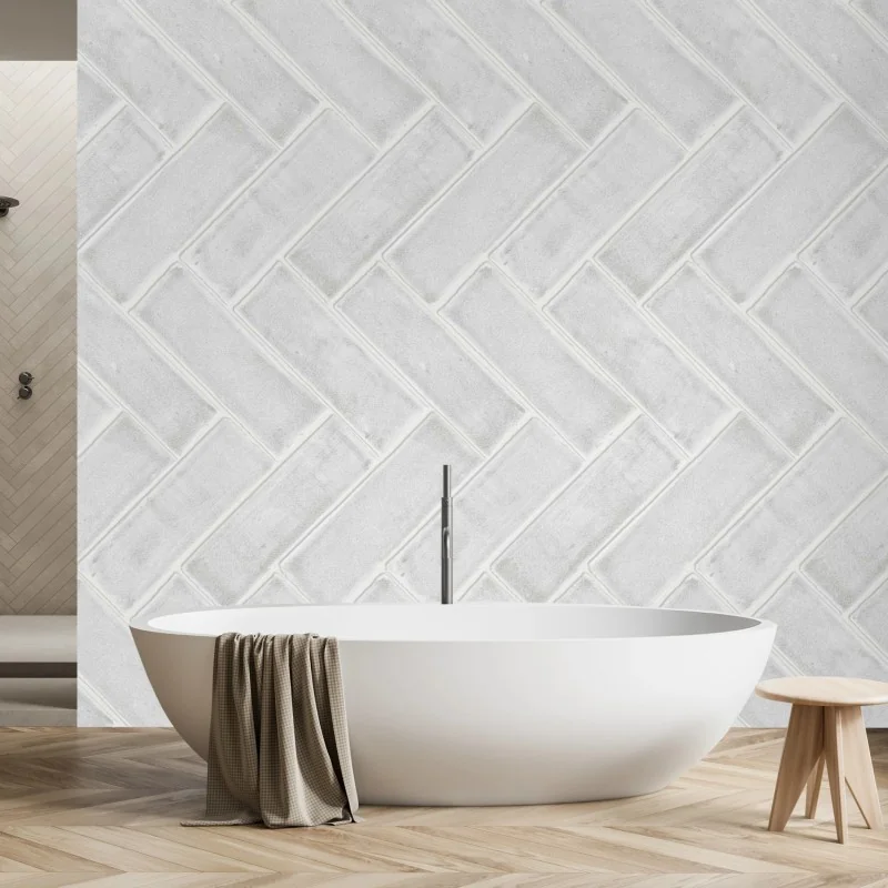 Wall mural white herringbone tile pattern