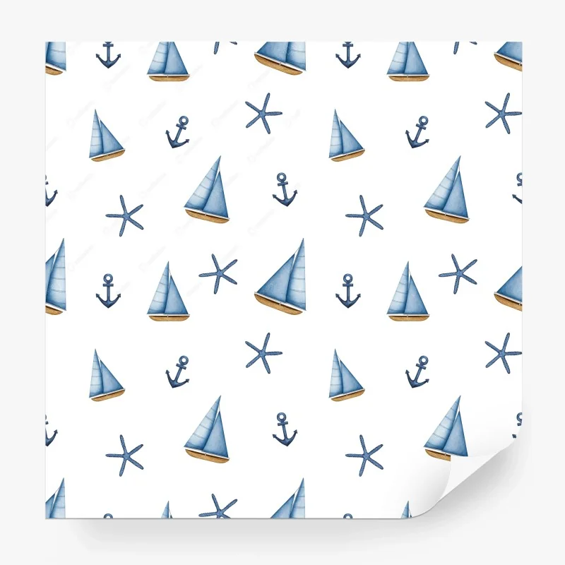 Wall mural watercolor nautical sailboat pattern