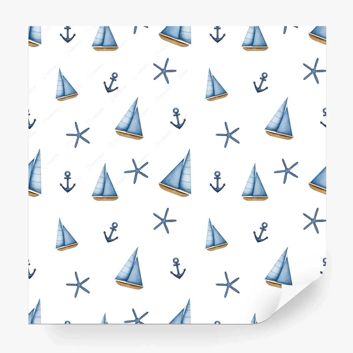 Wall mural watercolor nautical sailboat pattern • Wallissimo® Wall mural watercolor nautical sailboat pattern • Wallissimo®