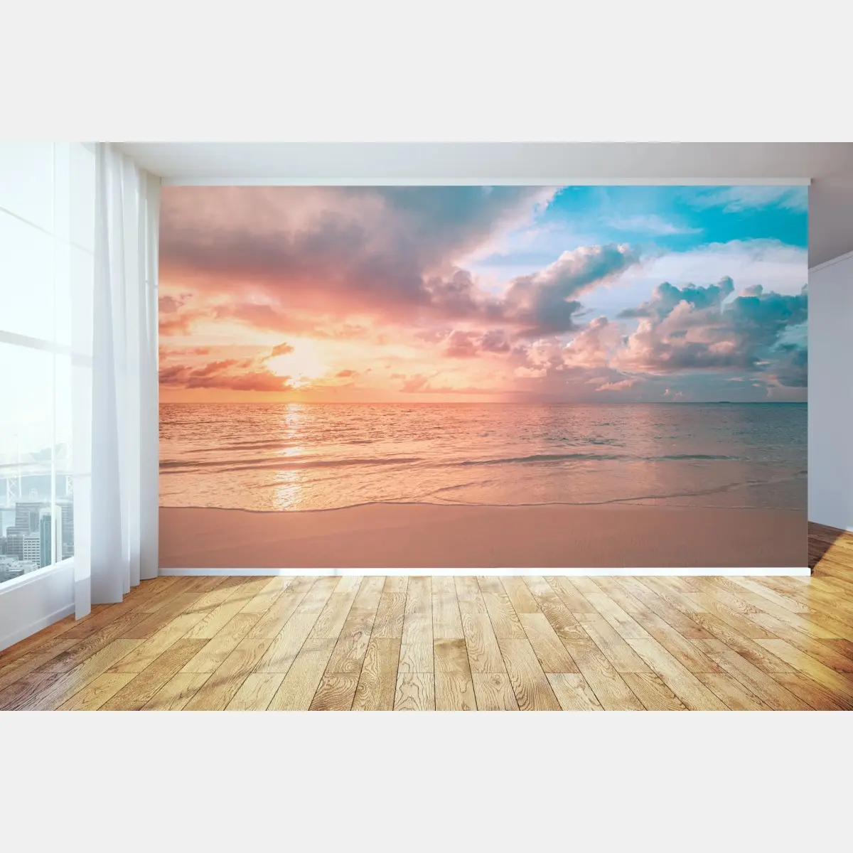 Wall mural serene pastel beach sunset • Wallissimo®