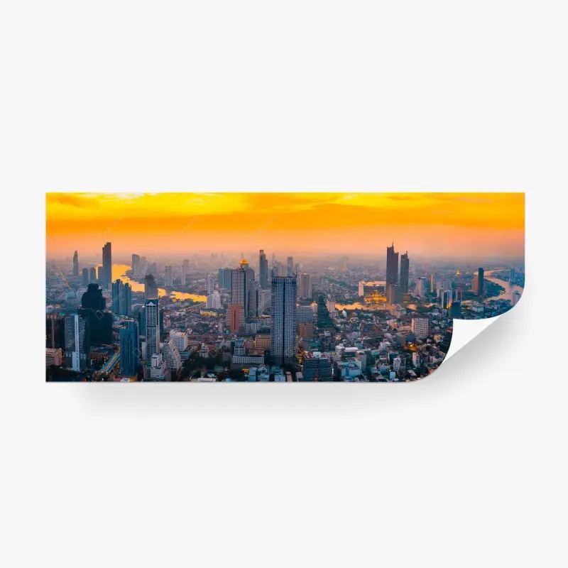 Wall mural golden city skyline at sunset