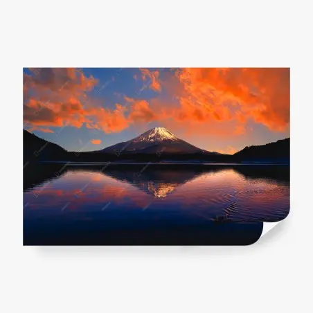 Wall mural serene mountain sunset reflection over lake • Wallissimo®