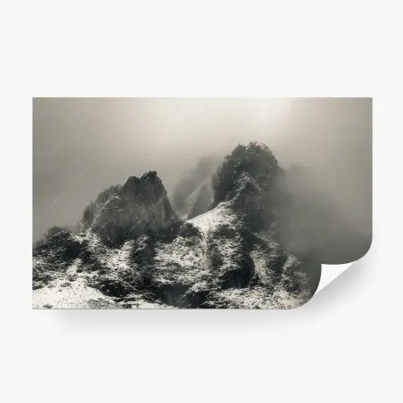 Wall mural misty snowy mountain peaks • Wallissimo®