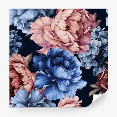 Wall mural watercolor peonies on navy floral pattern • Wallissimo®