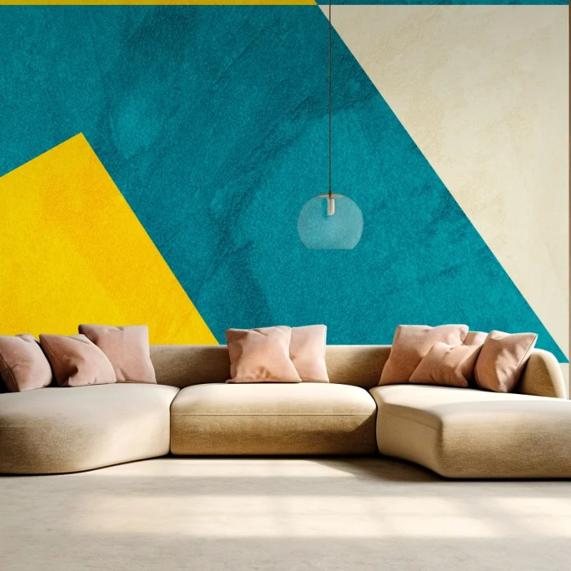 Wall mural bold turquoise and yellow geometric pattern