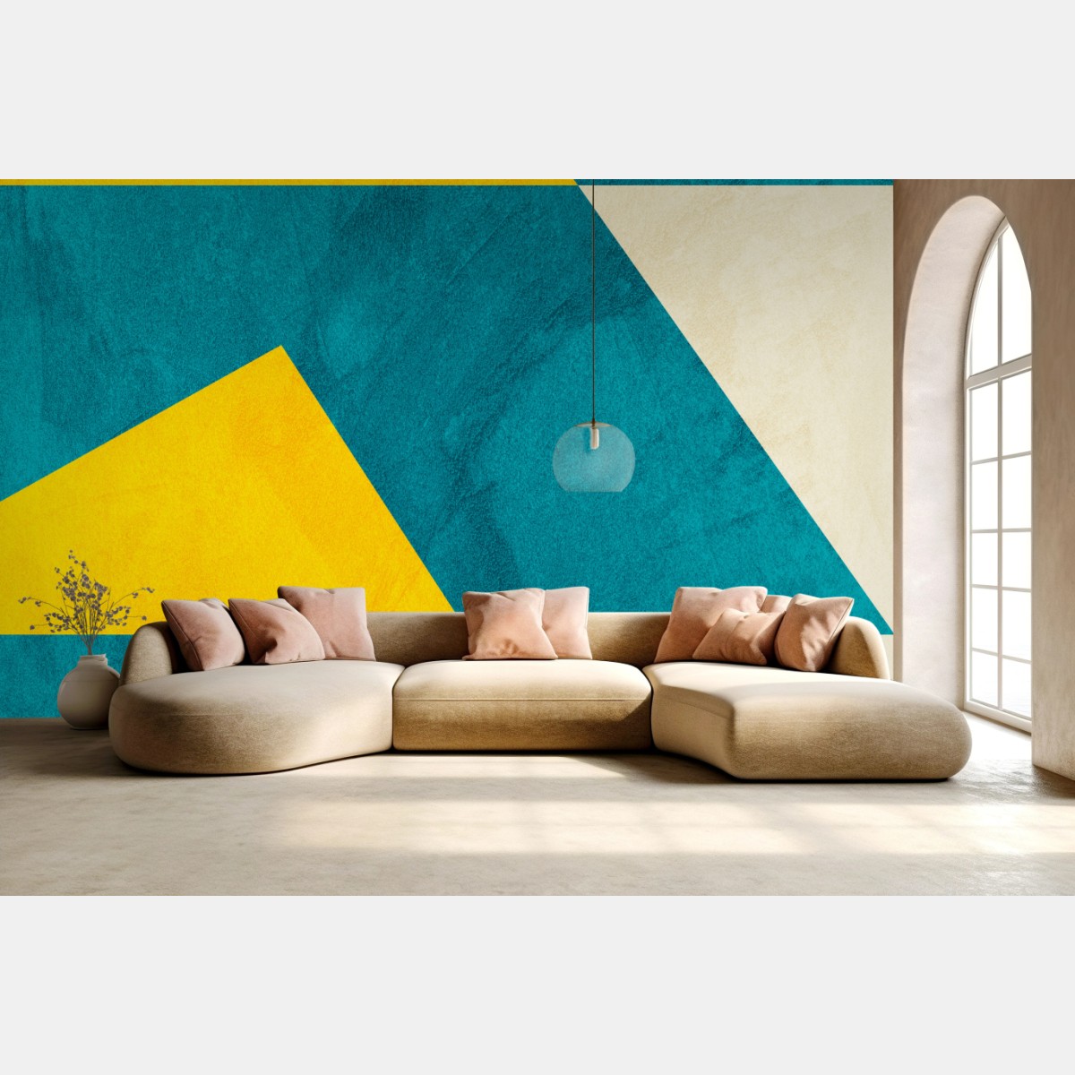 Wall mural bold turquoise and yellow geometric pattern • Wallissimo®