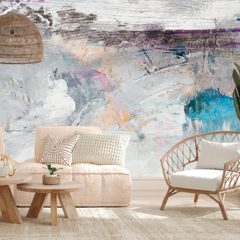 Wall mural subtle textured abstract in white and turquoise
