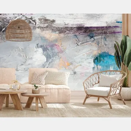 Wall mural subtle textured abstract in white and turquoise • Wallissimo®