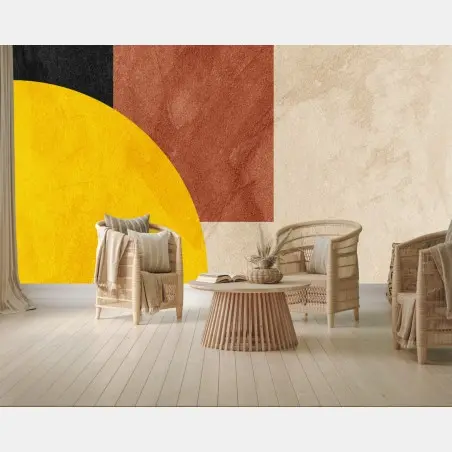 Wall mural bold geometric composition with yellow circle • Wallissimo®