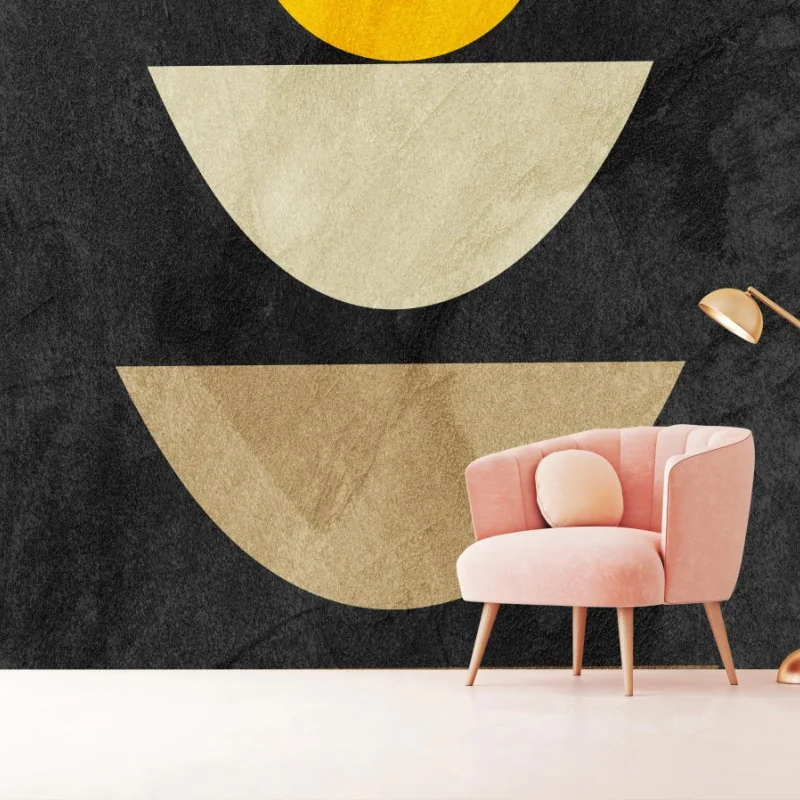 Wall mural stacked geometric composition with yellow circle