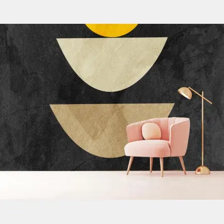 Wall mural stacked geometric composition with yellow circle • Wallissimo®