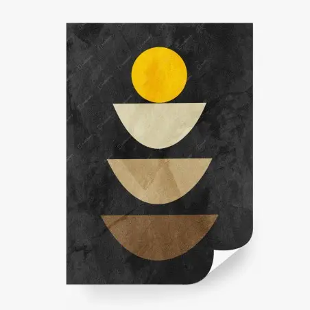 Wall mural stacked geometric composition with yellow circle • Wallissimo®