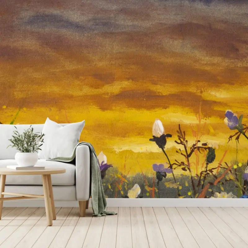Wall mural sunset daisies and cornflowers meadow
