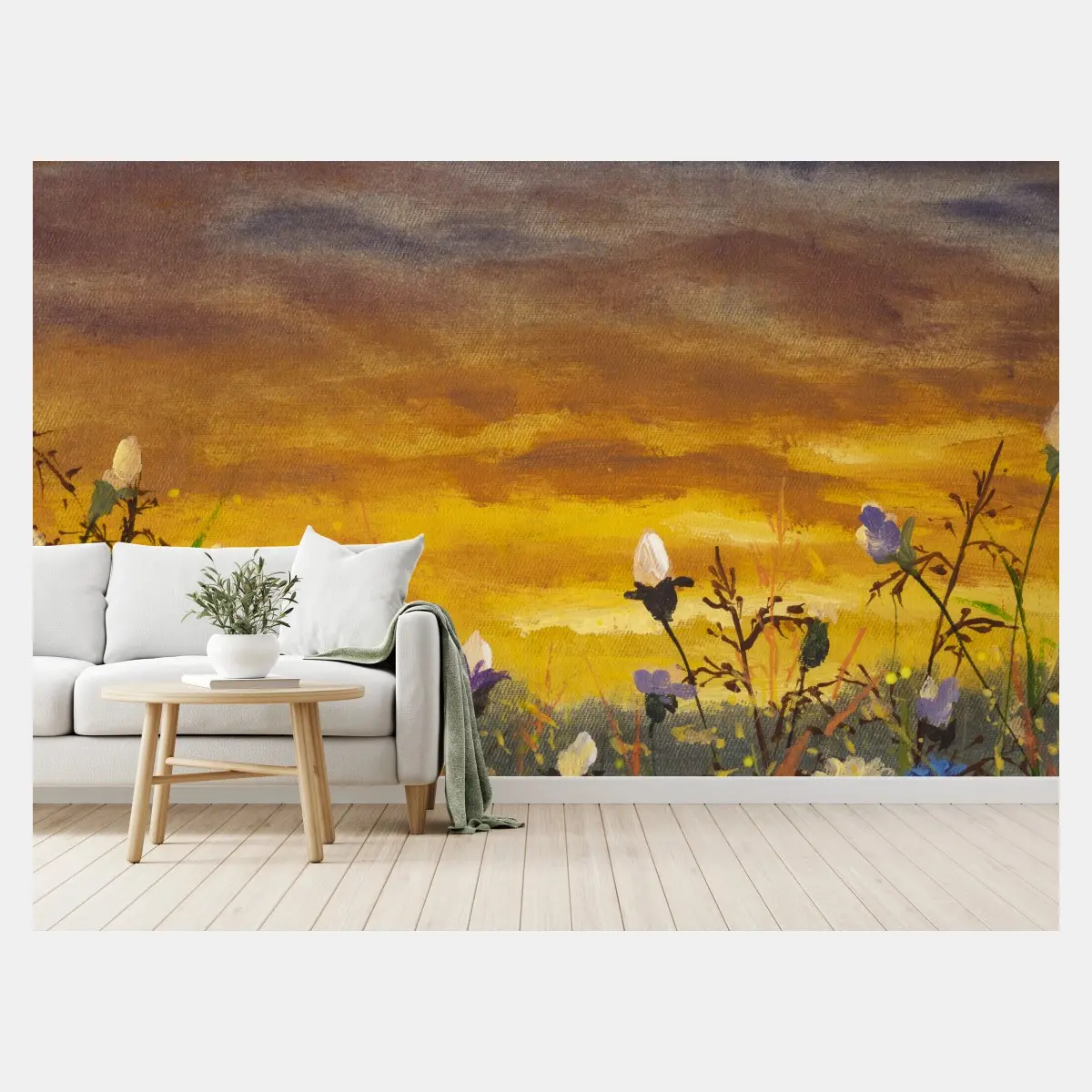 Wall mural sunset daisies and cornflowers meadow • Wallissimo®
