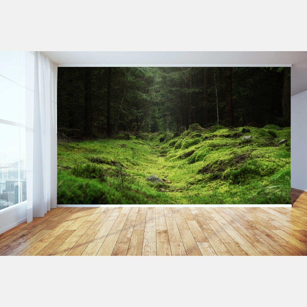 Wall mural mossy forest path • Wallissimo®