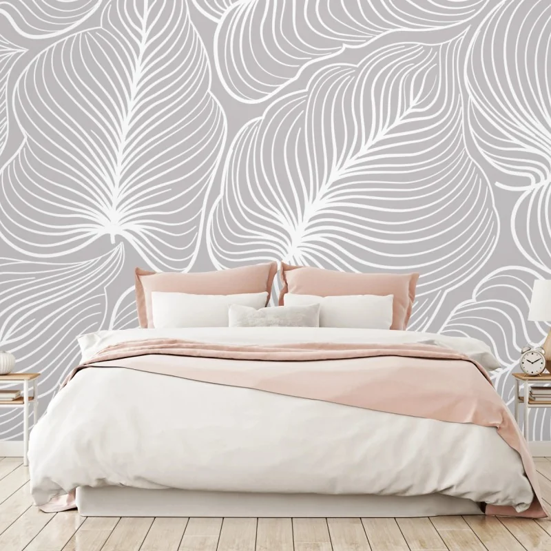 Wall mural elegant retro leaf line pattern • Wallissimo®