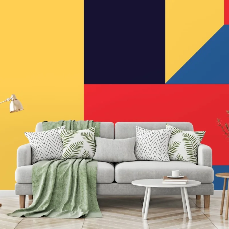 Wall mural bold geometric color blocks in perspective