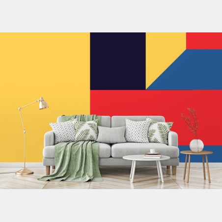 Wall mural bold geometric color blocks in perspective • Wallissimo®