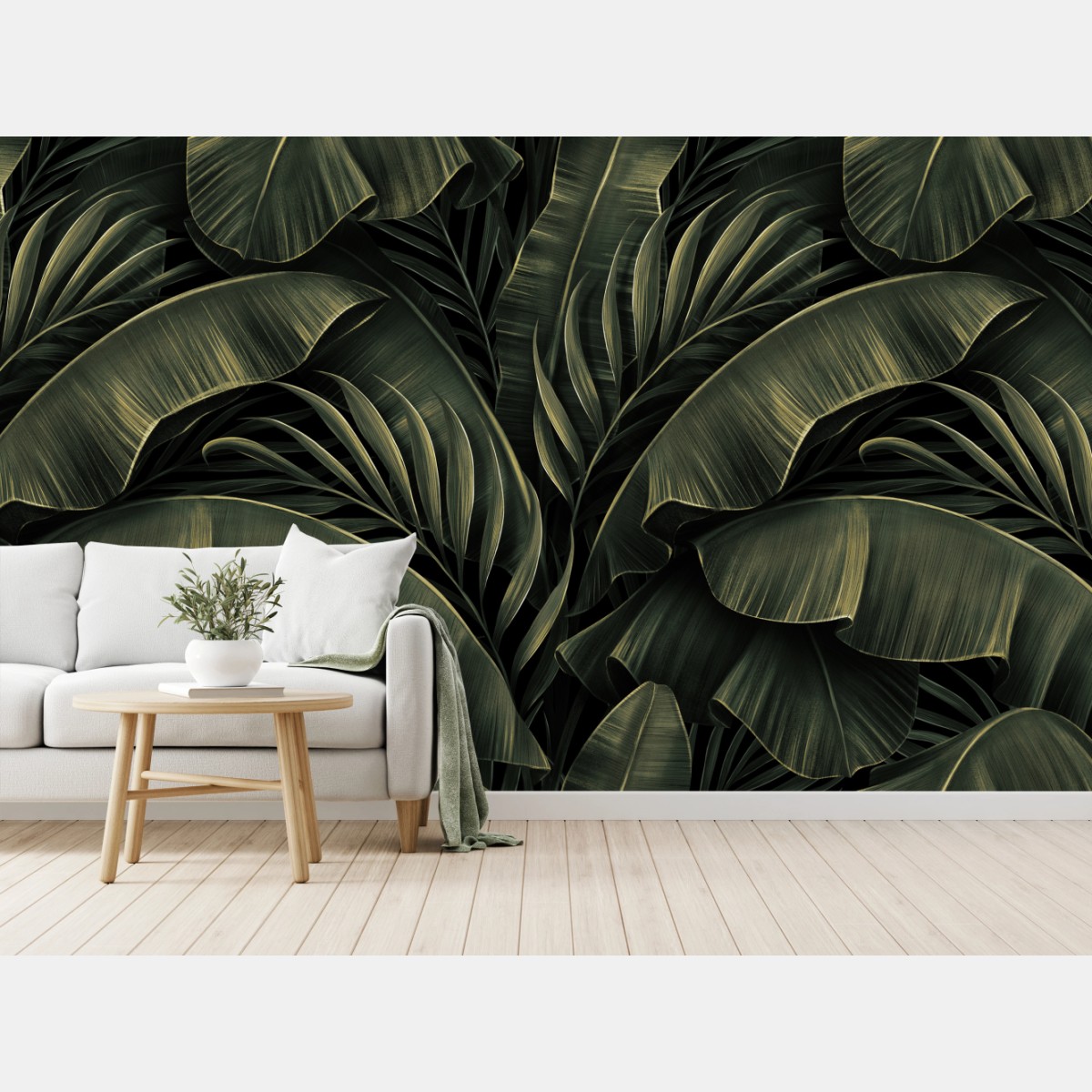 Wall mural dark tropical banana leaf pattern • Wallissimo®