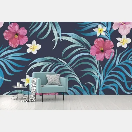 Wall mural tropical hibiscus floral pattern • Wallissimo®