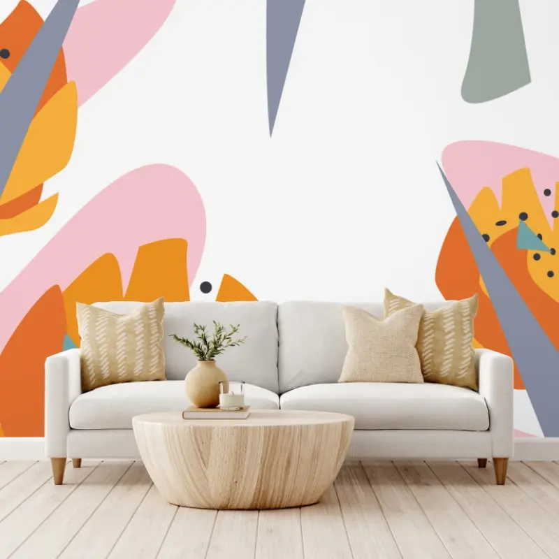 Wall mural modern abstract orange floral design