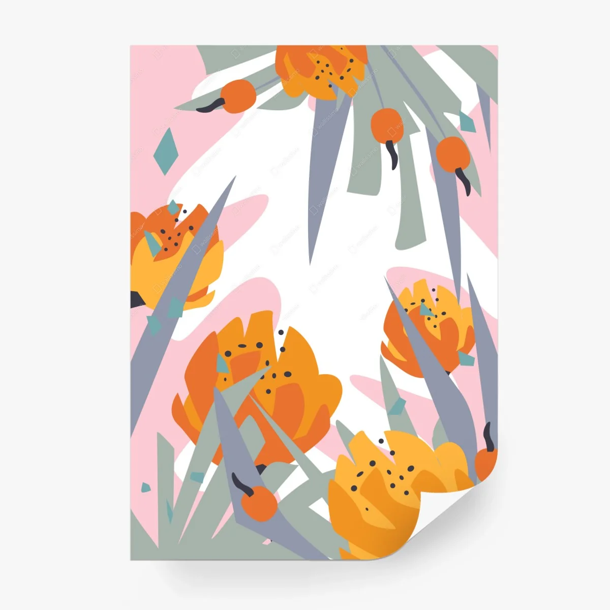 Wall mural modern abstract orange floral design • Wallissimo® Wall mural modern abstract orange floral design • Wallissimo®