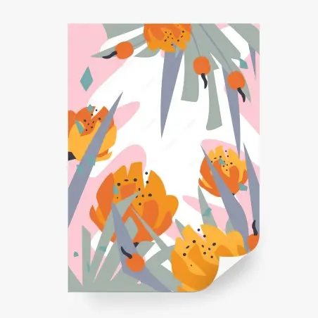 Wall mural modern abstract orange floral design • Wallissimo®