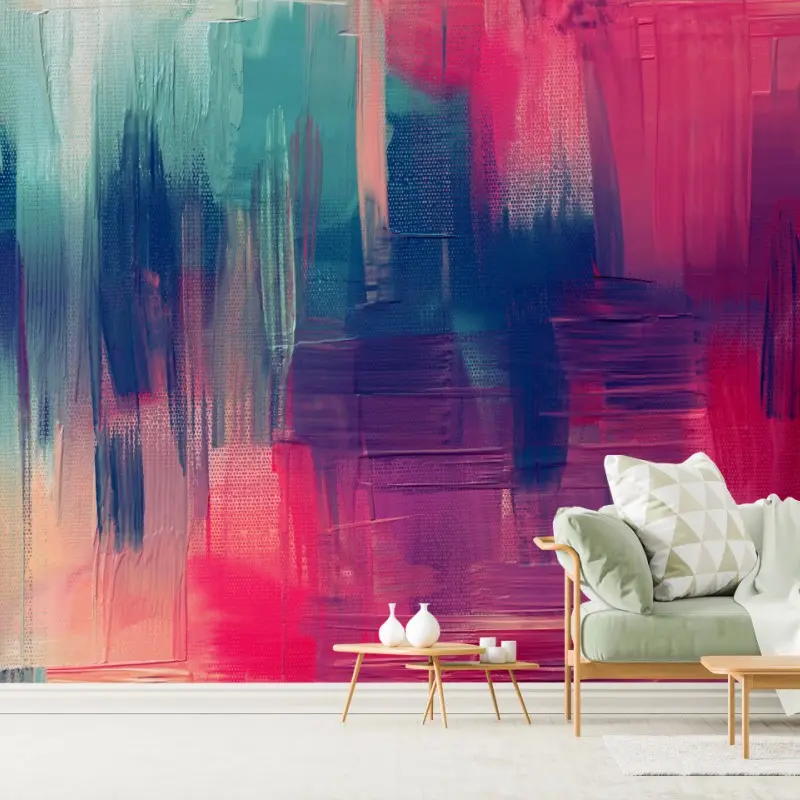 Wall mural vibrant abstract pink and teal artwork