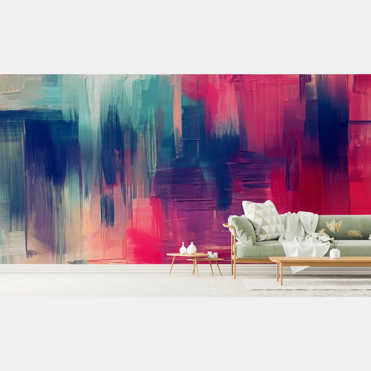 Wall mural vibrant abstract pink and teal artwork • Wallissimo®
