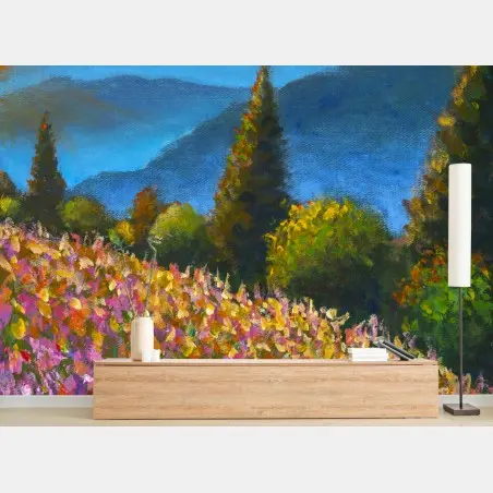 Wall mural vibrant lavender meadow at sunset • Wallissimo®