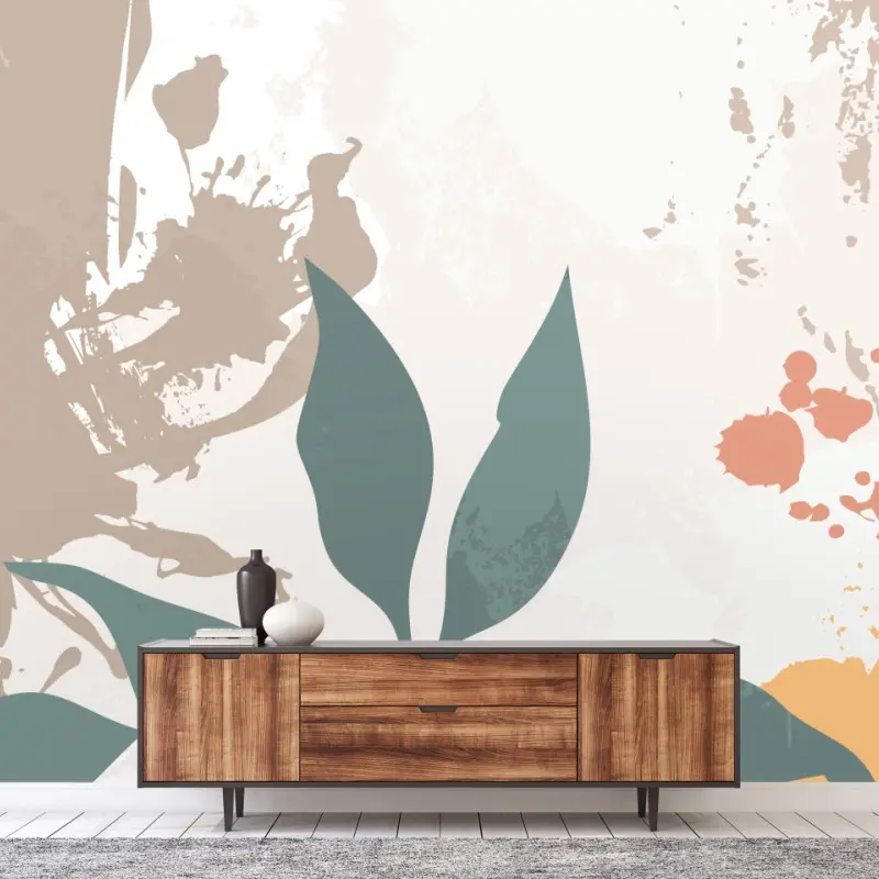 Wall mural soft pastel botanical leaves print