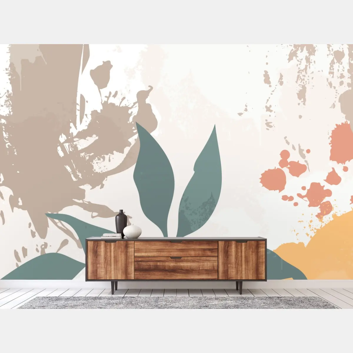 Wall mural soft pastel botanical leaves print • Wallissimo®