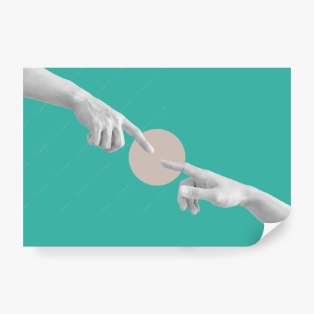 Wall mural connecting fingers on turquoise background • Wallissimo®