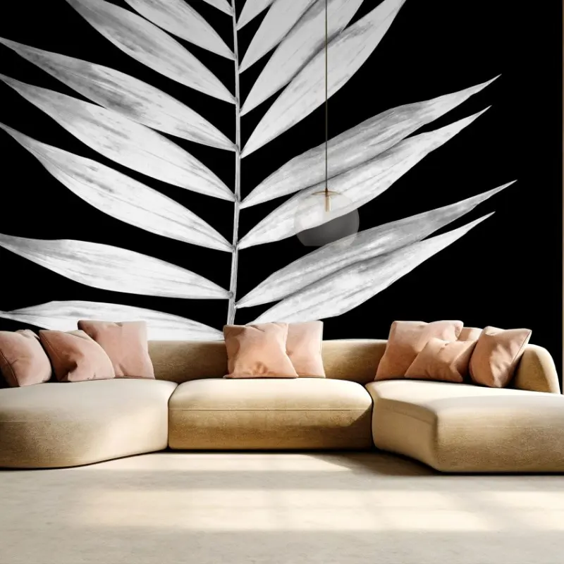 Wall mural monochrome palm leaf art print