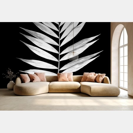Wall mural monochrome palm leaf art print • Wallissimo®