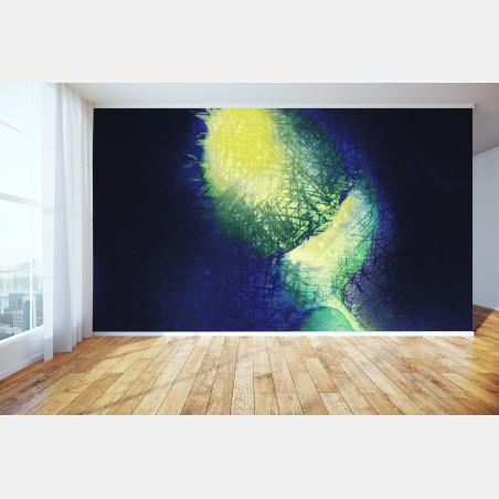 Wall mural luminous blue and yellow abstract • Wallissimo®