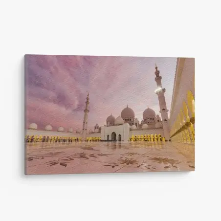 Canvas print serene sunset at Sheikh Zayed Mosque • Wallissimo®
